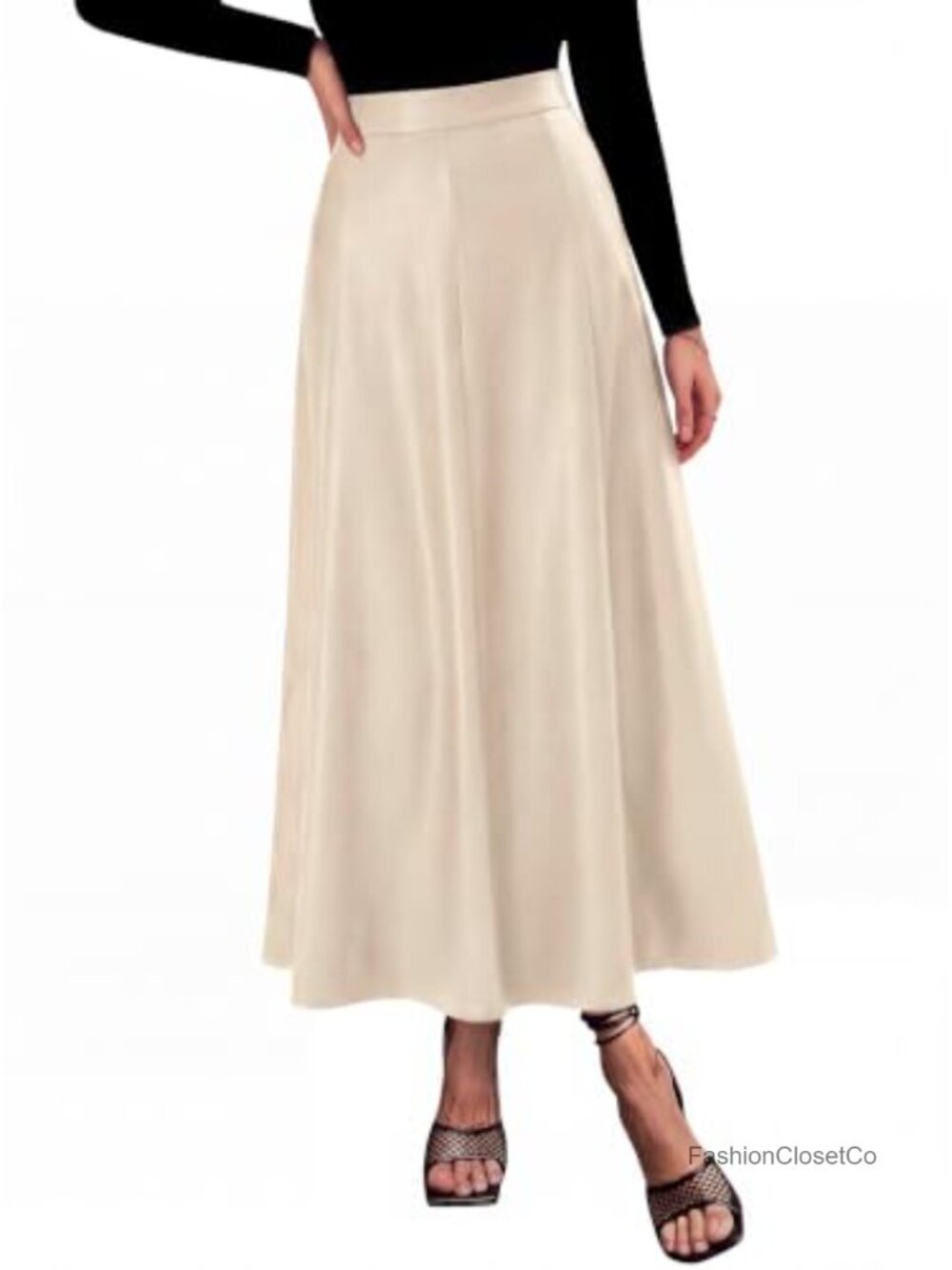 Faux Leather High Waisted Midi Skirt A-Line Pleated Flowy